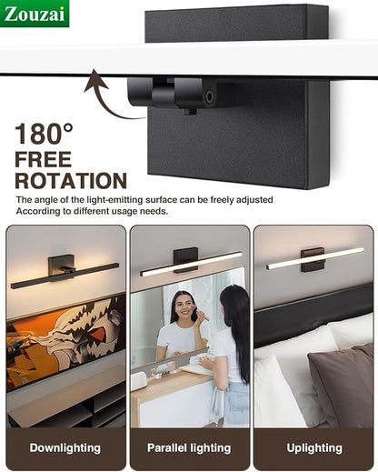 zouzai Second Generation Modern LED Bathroom Vanity Light Bar Black IP44 Over Mirror Bath Wall Fixture 5CCT Adjustable, Dual-Sided, 180° Adjustable Angle (24 inch)