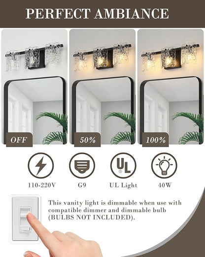3-Light Bathroom Vanity Light, Black Bathroom Light Fixture Over Mirror with Clear Glass, Modern Bath Wall Sconce Light for Bath Restroom, OS-MM5002-3BK