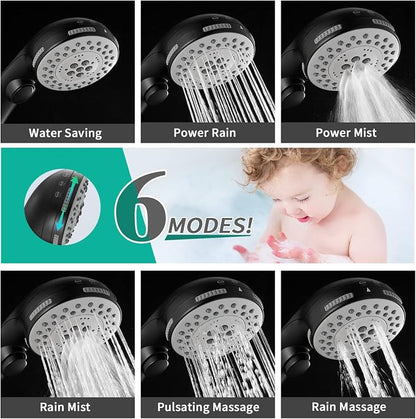 High Pressure 6 Setting Shower Head with Handheld, Shower Heads with ON/OFF Switch and Spa Spray - Matte Black