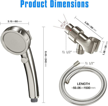 JONKEAN Handheld Shower Head with Hose for RV Brushed Nickel | High Pressure and Water Saving, ON/OFF Switch, Easy to Detachable, Equipped with 3 Spray Modes and Bracket