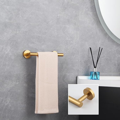 GERZWY 9-Inch Bathroom Towel Bar Gold Stainless Steel Bath Hand Towel Holder Modern Round Style Wall Mount AG1101C23-BE