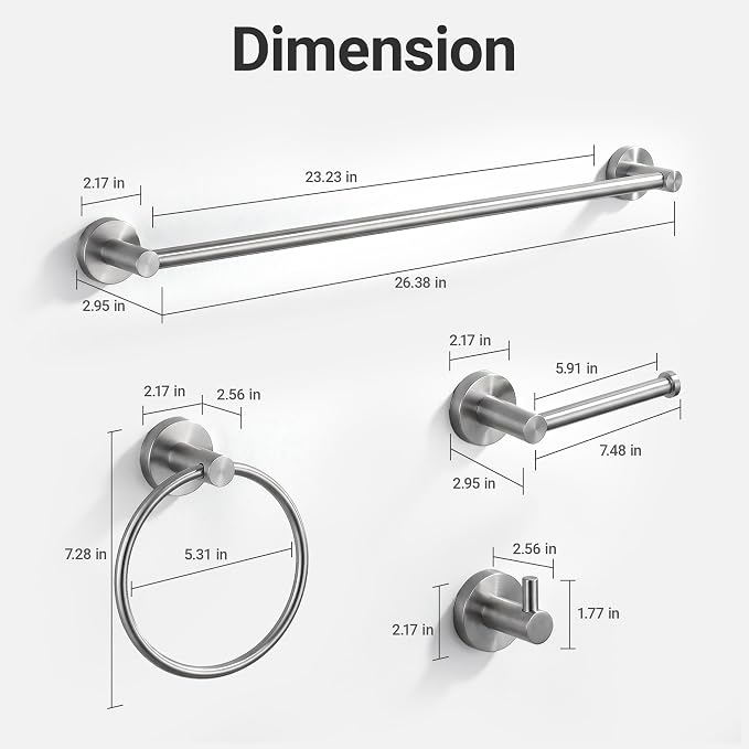 24-Inch Wall Mounted Towel Racks for Bathroom, 4-Piece Towel Bar Set | Rust-Resistant SUS 304 Stainless Steel, 4-Piece Towel Bar Set, sturdy wall mount, space-saving humid bath towel storage rack