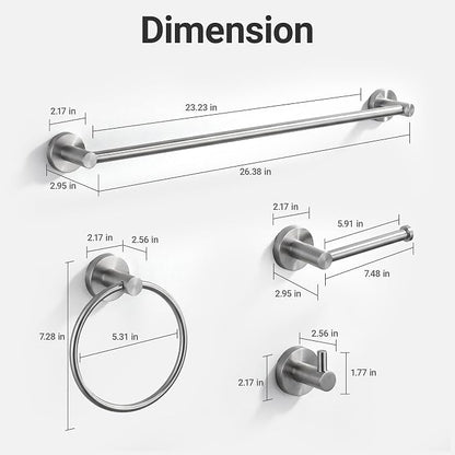 24-Inch Wall Mounted Towel Racks for Bathroom, 4-Piece Towel Bar Set | Rust-Resistant SUS 304 Stainless Steel, 4-Piece Towel Bar Set, sturdy wall mount, space-saving humid bath towel storage rack