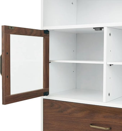 Teamson Home Tyler Wooden Storage Floor Cabinet, White and Walnut | Freestanding cabinet, Adjustable shelves