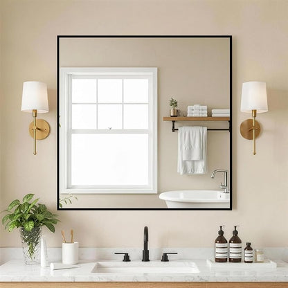 FICTOR Bathroom Vanity Mirror for Over Sink, 30" x 30", Black | Anti-Rust Frame, Shatterproof Tempered Glass, Vertical/Horizontal Wall Mounted Mirror for Bedroom, Entryway, Living Room