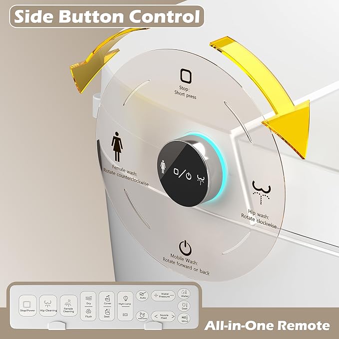 WinZo Smart Toilet with Bidet Built in, ADA One-Piece Toilet Auto Open/Close & Flush, Heated Seat, Front & Rear Wash, LED Display, Night Light, 12-inch Rough-in (White)