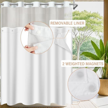 No Hook Shower Curtain with Snap in Liner Set, Peach, 71x74 | Waterproof Fabric for Bathroom, Modern Hotel Style Ombre Design, Mesh Top Window, Machine Washable, Quick Install
