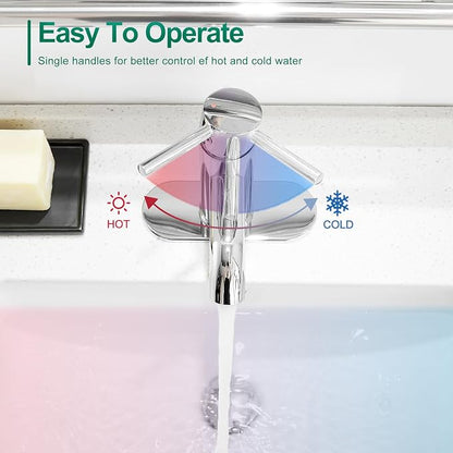 Bathroom Faucet Chrome Modern Bathroom Sink Faucet, Single Handle Faucet for Sink, Vanity, RV, Lavatory, Suitable for 1 or 3 Holes, with Supply Deck Plate and Hose