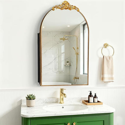 Casaphoria 36" H x 24" W Arched Bathroom Medicine Cabinet with Mirror, Metal Frame Wall Mirror Cabinet,Wall Medicine Cabinets Mirrors, Gold