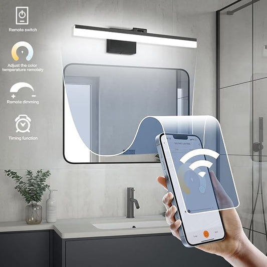 SOLFART Black Bathroom Light Fixtures Vanity Light Modern Bathroom Lights Over Mirror Led Lights for Bath 23.6 Inch APP Control Adjustable Color Temperature Dimmable Vanity Led Lights
