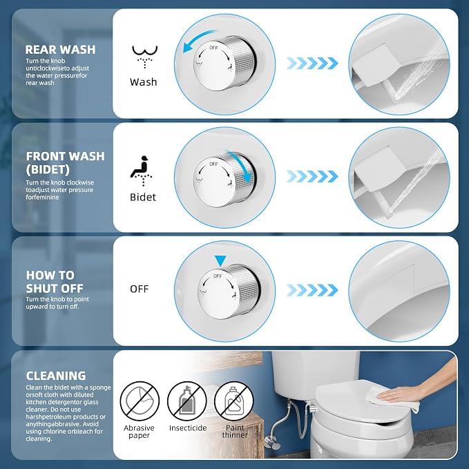 Elevated Bidet Toilet seat 3 inch, Elongated Toilet seat risers for Seniors, Non-Electric Bidet Mode with Dual Nozzles, Fit Elongated Toilet Seat, Adjustable Water Pressure with Brass inlet (18.5”)