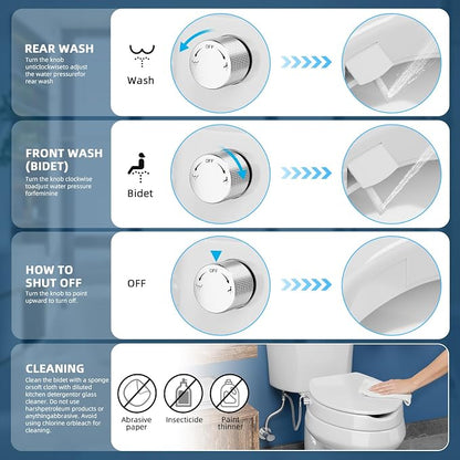 Elevated Bidet Toilet seat 3 inch, Elongated Toilet seat risers for Seniors, Non-Electric Bidet Mode with Dual Nozzles, Fit Elongated Toilet Seat, Adjustable Water Pressure with Brass inlet (18.5”)