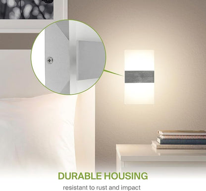ASD 8 Inch Indoor LED Wall Sconce - 10W 2700K-5000K Dimmable Brushed Nickel Wall Sconce Lights for Living Room, Bedroom, Bathroom, Hallway - Modern Wall Sconces Hardwired, ETL Interior Light, Set of 2