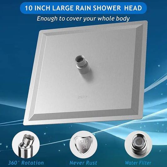 Voolan Rain Shower head, High Pressure Shower Head Made of 304 Stainless Steel, Relaxed Shower Experience Even at Low Water Flow and Pressure (10" Brushed Nickel)