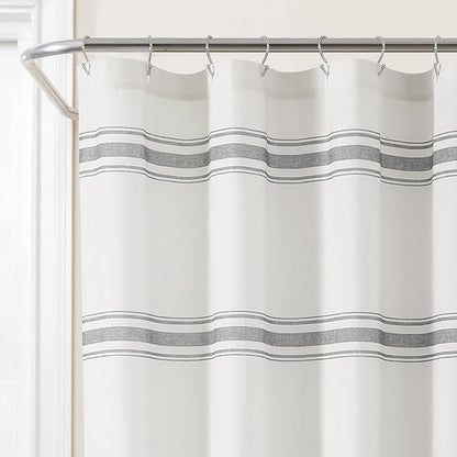 Lush Decor Farmhouse Stripe Cotton Shower Curtain, 72" W x 72" L, Dark Gray - Striped Bathroom Curtain - Fabric Shower Curtains - Farmhouse Bathroom Decor