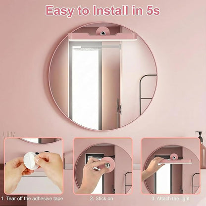 Benreom Wireless Vanity Light for Mirror, Rechargeable LED Bar, Pink | Adjustable Color, Brightness and Angle with Magnetic Stick-On Design for Makeup Mirrors and Renter-Friendly Decor