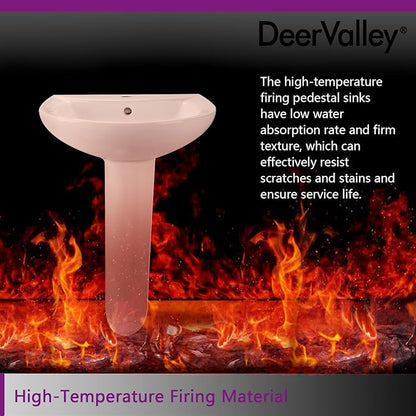 DeerValley 20x17 Inch Compact White Ceramic Pedestal Bathroom Sink with Overflow and Single Faucet Hole, Space-Saving Design, DV-1P523