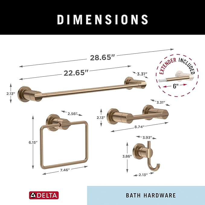 Delta 4-Piece Champagne Bronze Bathroom Set Towel Rack, Ring, Toilet Paper Holder, Hook | Nicoli Bath Accessories