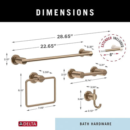 Delta 4-Piece Champagne Bronze Bathroom Set Towel Rack, Ring, Toilet Paper Holder, Hook | Nicoli Bath Accessories