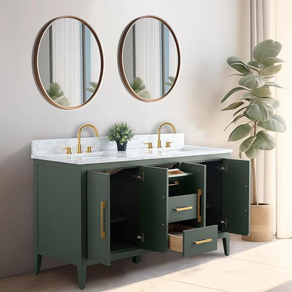 Vanity Art 60 inch Bathroom Vanity with Double Sink & Ceramic Top, Vanity Cabinet with Soft-Closing Doors, Drawers, Solid Wood Frame, Vintage Green, VA9060-DVG-MB1
