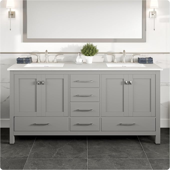 Aberdeen 72 in. Gray Double Sink Bath Vanity with Carrara Quartz Top and Undermount Porcelain Sinks