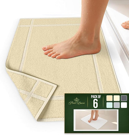 Pearl Linens Pack of 6 100% Cotton Bath Mat 18x25 inches, Soft & Absorbent Quick Dry Bathroom Mat Set, Not Bathroom Rugs, After Shower Mat, Bath Tub Mat, 781 GSM, Machine Washable, Beige
