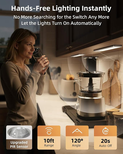 EZVALO 8" Under Cabinet Lighting, 2400mAh Rechargeable Motion Sensor Light Indoor, Mini & Slim Design, 3 Color Temps, Dimmable Magnetic Wireless Closet Lights for Kitchen, Pantry, Stairs (2 Pack)
