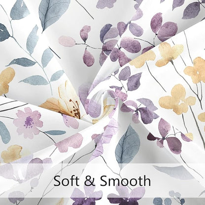 Extra Long Shower Curtain 72 x 96 Inch, Floor to Ceiling X-Long Purple Yellow Floral Shower Curtain, Watercolor Flower Butterfly Fabric Shower Curtain Set with Hooks, Lavender Purple