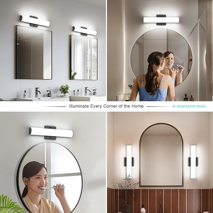 LED 16 Inch Vanity Light Fixture, 18W Dimmable Led Bath Lights, Black Bar Vanity Light for Bathroom Mirror - Wall Mount Vanity Lighting