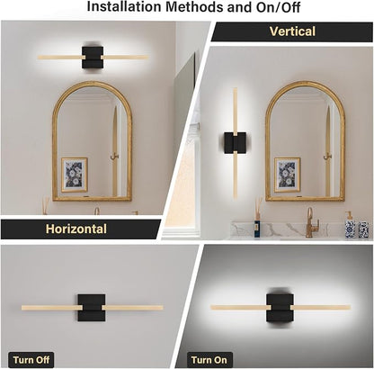 Black Gold Bathroom Vanity Light, 24 Inch LED Light Bar Over Mirror | Modern Bathroom Light Fixture Over Mirror for Vanity, 360° Rotatable Dimmable LED Wall Mounted Lighting, ETL Certified