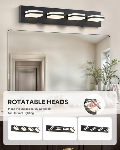 VONLUCE LED Modern Bathroom Vanity Light Fixture, Matte Black | 26'', 4-Light, 3CCT, 360° Rotate, High CRI, Flicker-free, Dimmable, Memory Function, Waterproof IP44, Easy Installation
