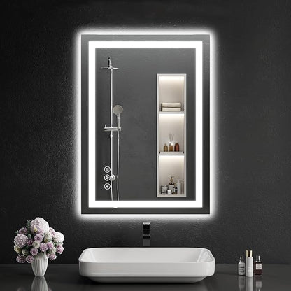LED Bathroom Mirrors 24"x30" Bathroom Mirror with Lights for Wall, Backlit + Front Lit, 3 Colors, Anti-Fog, Dimmable Brightness for Vanity,Bathroom, Entryway, Living Room