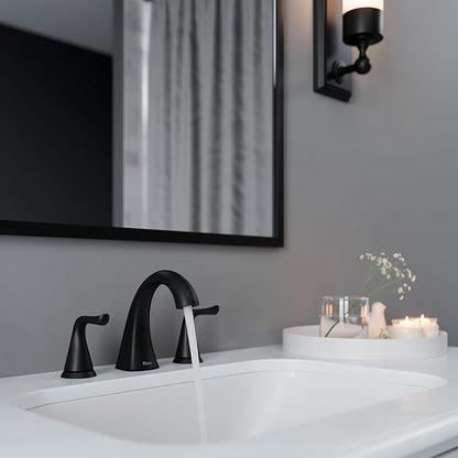 Pfister Willa Bathroom Sink Faucet, 8-Inch Widespread, 2-Handle, 3-Hole, NSF Certified, Spot Defense Matte Black Finish, LF049MALSDB