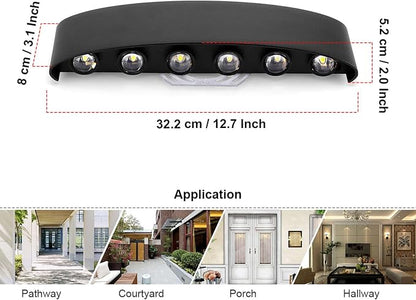 Kawell 12W Waterproof Modern Wall Light LED Wall Lamp Aluminum LED Wall Sconce Up Down Indoor Outdoor for Bedroom Bathroom Hallway Porch Corridor Hotel Doorway Garden Pathway, Black 3000K