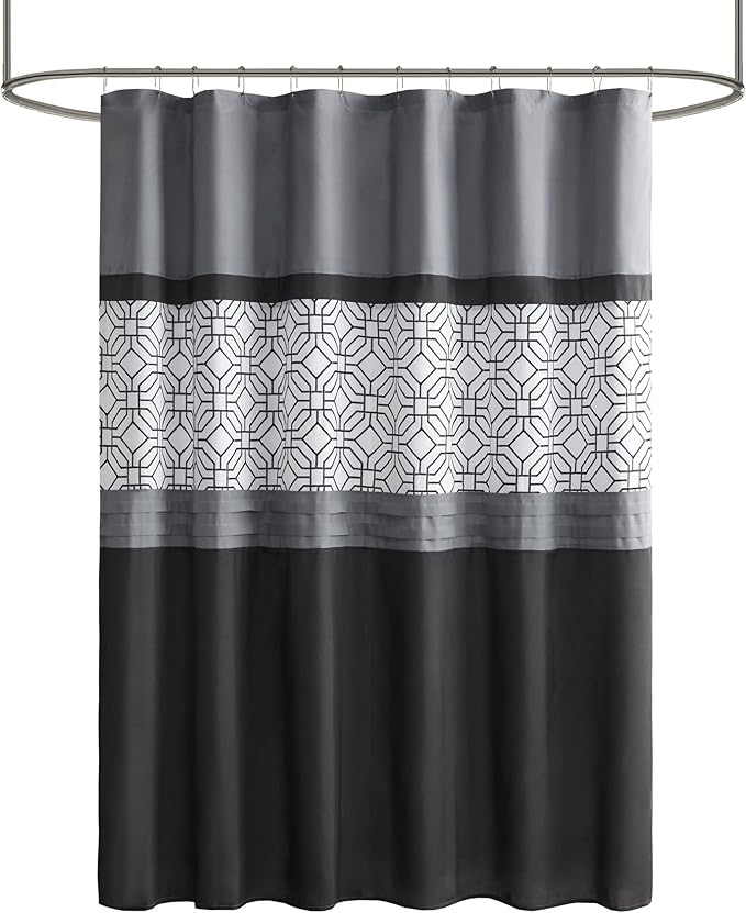 510 DESIGN Shower Curtain, Geometric Textured Embroidery Design with Built-in Liner, Modern Mid-Century Bathroom Decor, Machine Washable, Fabric Privacy Screen, 72x72, Donnel, Black/Grey
