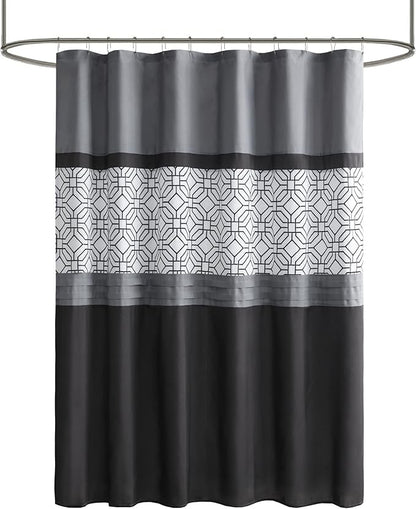 510 DESIGN Shower Curtain, Geometric Textured Embroidery Design with Built-in Liner, Modern Mid-Century Bathroom Decor, Machine Washable, Fabric Privacy Screen, 72x72, Donnel, Black/Grey
