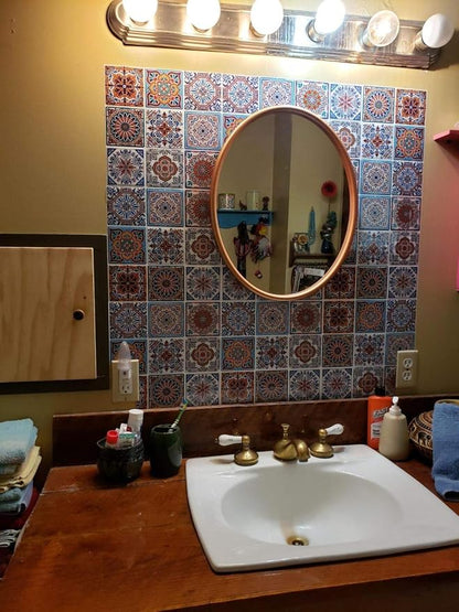 LONGKING Peel and Stick Backsplash Tile Stickers, Colorful Talavera Mexican Tile, Stick on Wall Tiles (10 Sheets) | Peel and stick backsplash, self-adhesive wall tile, Colorful Talavera, waterproof, kitchen bathroom wall, 10-sheet