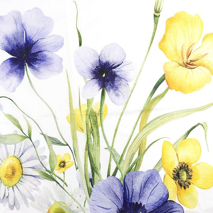 HVEST Floral Blue and Yellow Shower Curtain with Hooks, Spring Flower and Butterfly on White Shower Curtains for Bathroom Decor Rustic Wildflower Nature Plant Shower Curtain Set, 72L X 72W inches