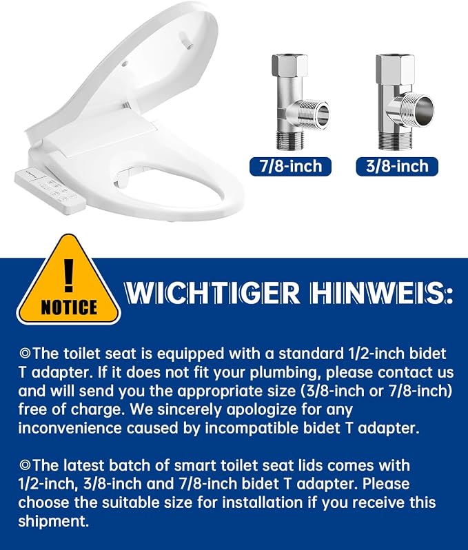 Heated Smart Toilet Seat with Feminine Wash & Dryer, Elongated Bidet with Adjustable Water Temperature, Pressure & Nozzle Position