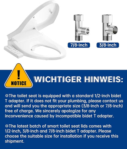Heated Smart Toilet Seat with Feminine Wash & Dryer, Elongated Bidet with Adjustable Water Temperature, Pressure & Nozzle Position