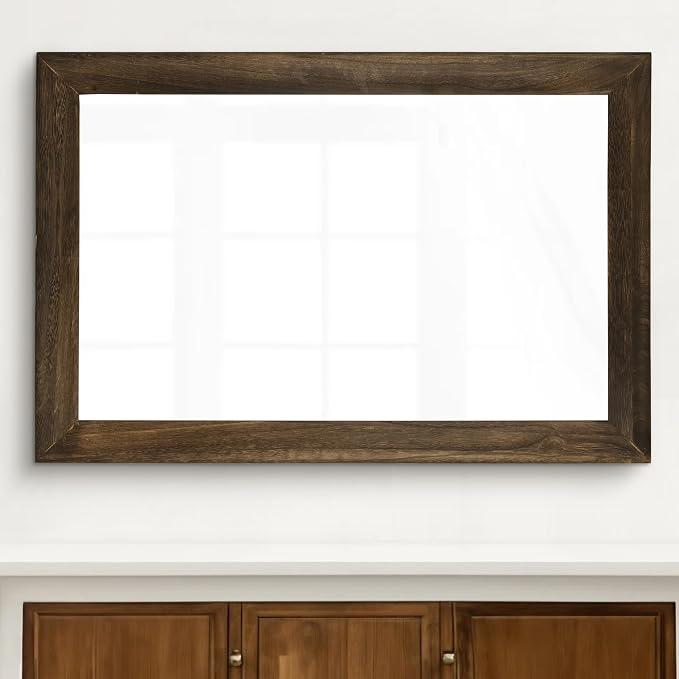 Rustic Wood Wall Mirror for Bathroom,Rectangle 24 x 36 inch Mirrors, Brown | Vanity Hanging Mirror with Wooden Frame for Living Room,Bedroom,Entryway (24x36 inch, Vintage Light Brown)