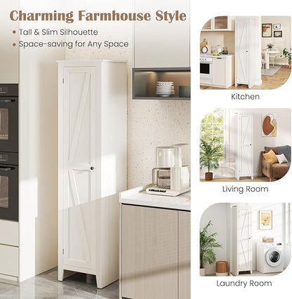 GIANTEX 72-Inches Narrow Storage Cabinet, Tall Bathroom Floor Cabinet with 4 Shelves, Barn Door, Anti-tilt Device, Raised Feet, Slim Storage Unit for Small Spaces, Living Room, Home Office, Kitchen
