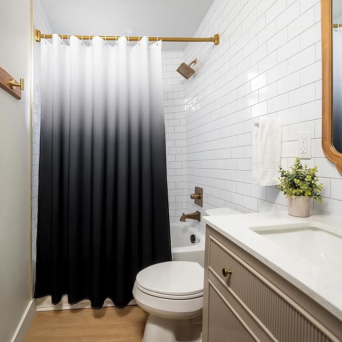 Americanflat 71x74 Black Ombre Shower Curtain - Water-Resistant Long Shower Curtain with Durable Metal Grommets and 12 Hooks - 100% Polyester