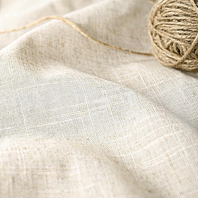 DOSLY Ides Farmhouse Shower Curtain, Beige and Blue Stripe, Button Curtain, Linen and Cotton Woven Fabric, Rustic Charm Country Chic Style, 72x84 in