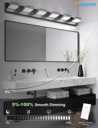VOLISUN 6 Light Bathroom Vanity Light, 41.8 inch Dimmable Bathroom Light Fixtures Over Mirror, 5 Color Temperatures, 180°Rotatable Head, Black LED Vanity Lights for Bathrooms-ETL Certificated