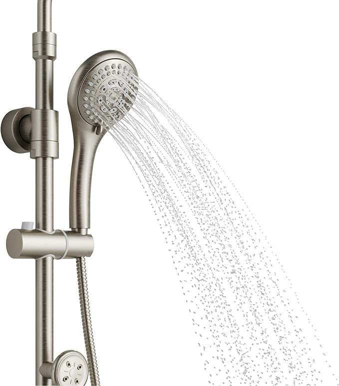 Lanikai Rain Shower Head with Handheld Spray Combo - 1028-BN, Brushed Nickel - 8" Rain Showerhead with Handheld Sprayer, 3 Spray Jets, 5-Function Rainfall Shower Head with Hose, 2.5 GPM