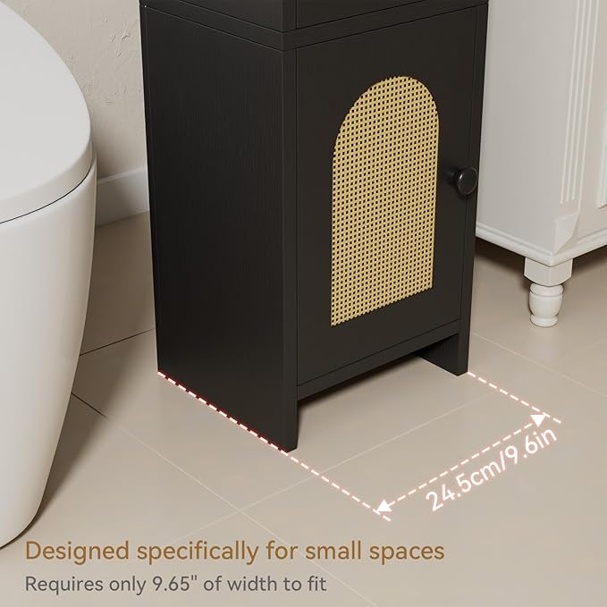 IBUYKE Small Bathroom Storage Cabinet with Rattan Door, Narrow Toilet Paper Storage Holder,Floor Cabinet with Adjustable Shelves, Space-Saving Organizer for Toiletries UWBS001B