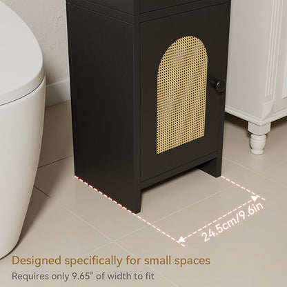 IBUYKE Small Bathroom Storage Cabinet with Rattan Door, Narrow Toilet Paper Storage Holder,Floor Cabinet with Adjustable Shelves, Space-Saving Organizer for Toiletries UWBS001B