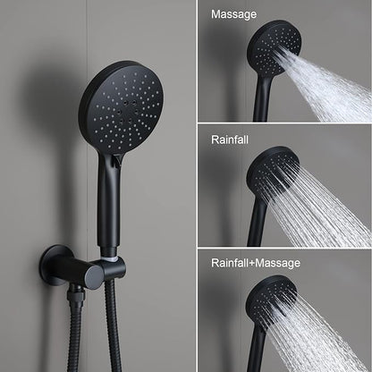 Iriber Shower System Wall Mounted Shower Faucet Mixer Set with Luxury High Pressure Shower head and 3-Setting Handheld, Bathroom Shower Trim Kit Contain Pressure Balance Valve, Matte black