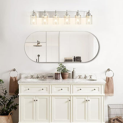 6-Light Brushed Nickel Bathroom Light Fixture Over Mirror Modern Bathroom Vanity Light Vintage Wall Lighting with Clear Glass Shade for Bathroom, Bedroom, Hallway, Cabinet
